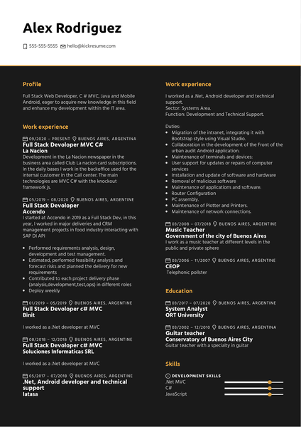Full Stack Developer at La Nacion Resume Sample