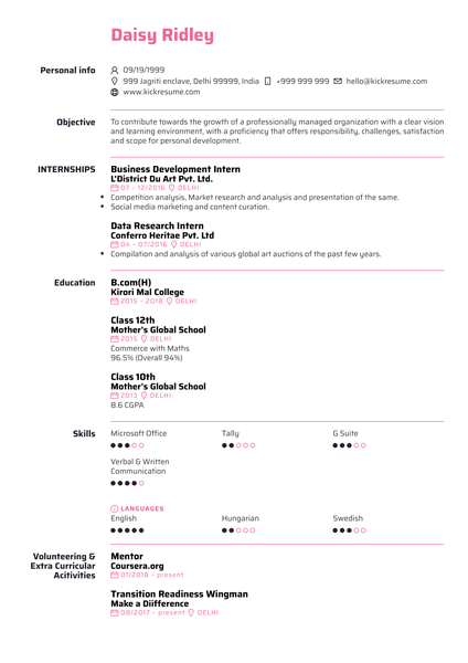 EY Junior Assurance Associate Resume Sample
