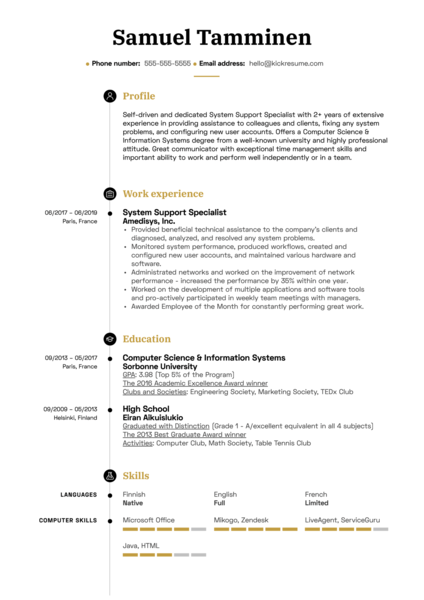 System Support Specialist Resume Example