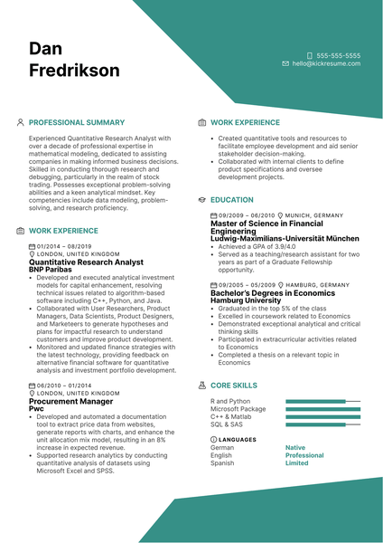 Quantitative Research Analyst Resume Example