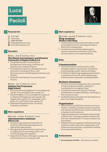 Student Accountant Resume Sample