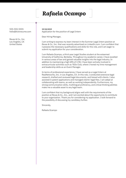 Legal Intern Cover Letter Example
