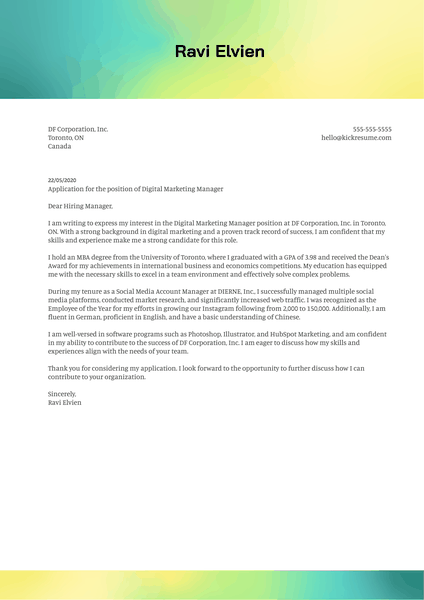MBA Cover Letter Example