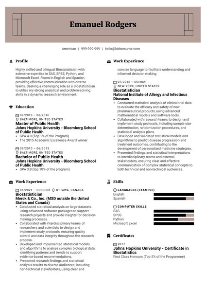 Biostatistician Resume Sample