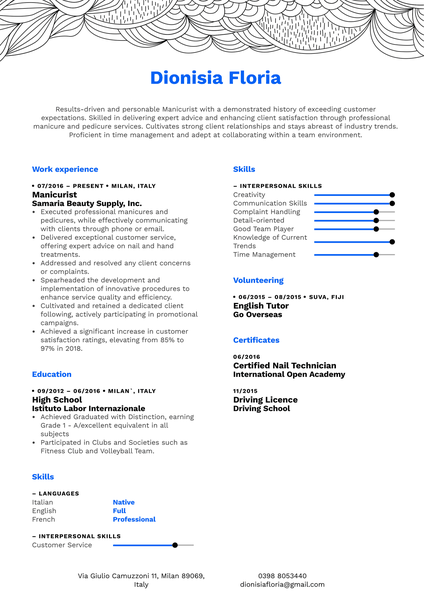 Manicurist Resume Sample