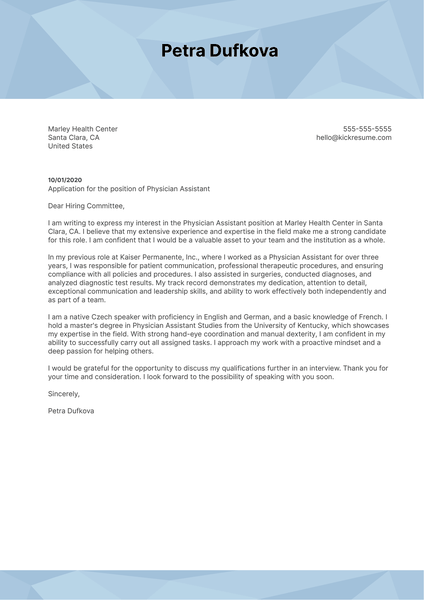 Physician Assistant Cover Letter Example