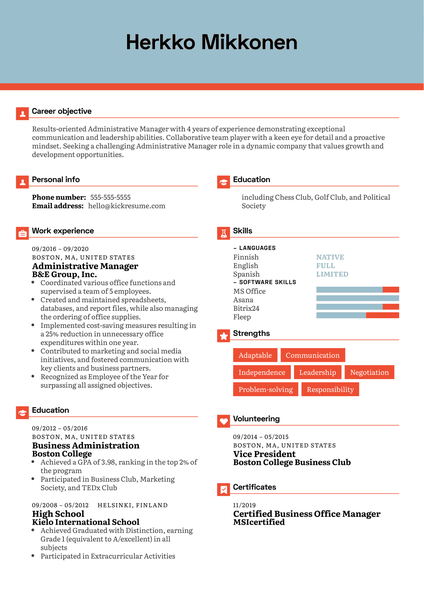 Administrative Manager Resume Example
