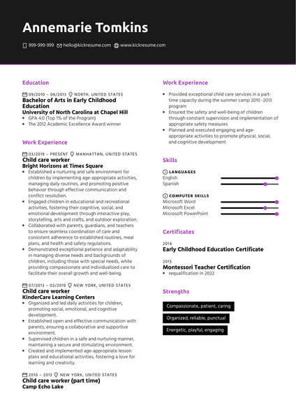 Child care worker Resume Sample