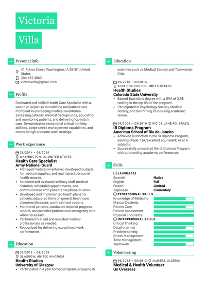 Healthcare Specialist Resume Example