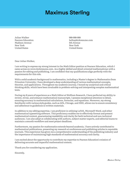 Math Editor Cover Letter Sample