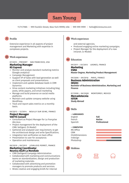 Marketing Manager Resume Example