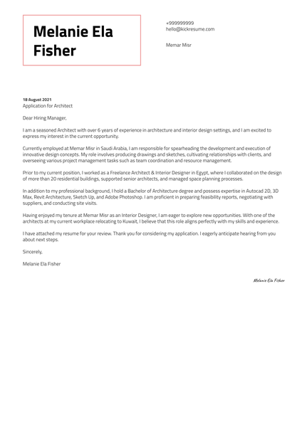 Architect Cover Letter Sample