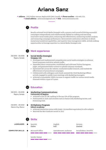 Social Media Strategist Resume Example