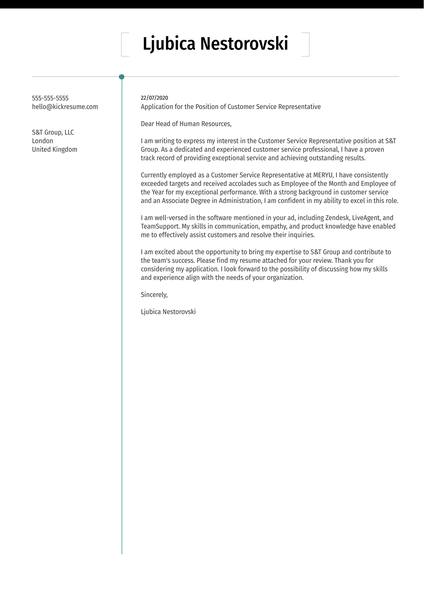 Free Customer Service Cover Letter Example