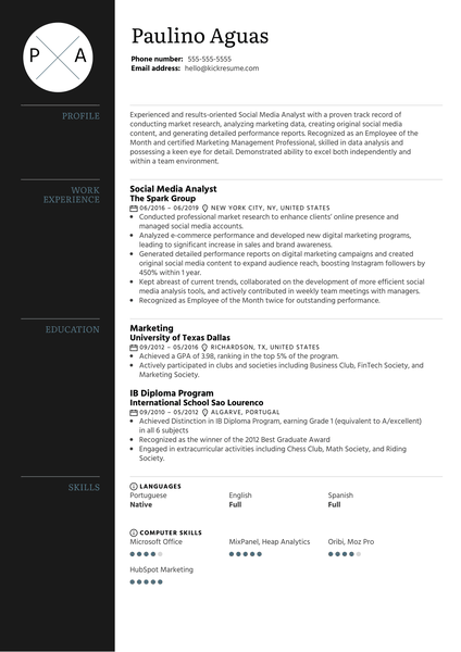 L'Oréal Social Media Manager Resume Example