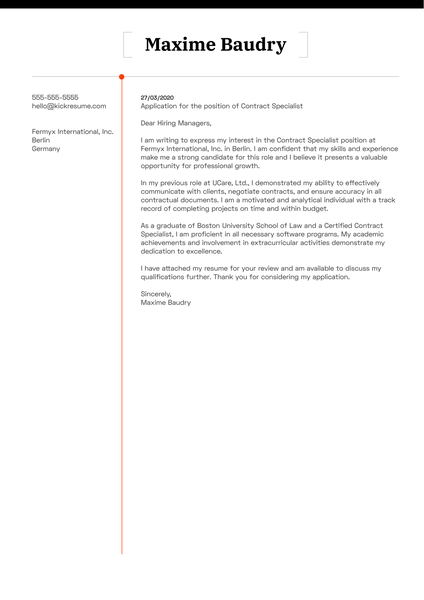 Contract Specialist Cover Letter Example