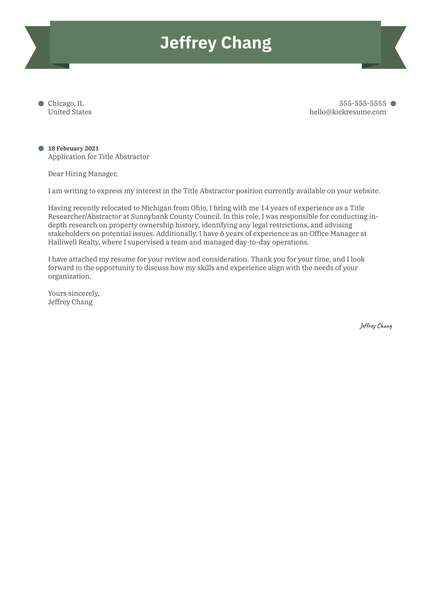 Title Abstractor Cover Letter Sample