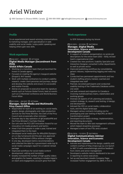 Government of Canada Digital Media Manager Resume Sample
