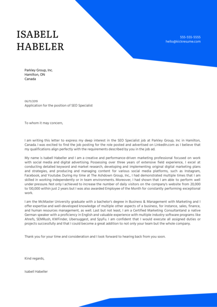 SEO Specialist Cover Letter Sample