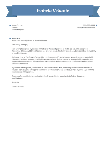 Broker Assistant Cover Letter Example
