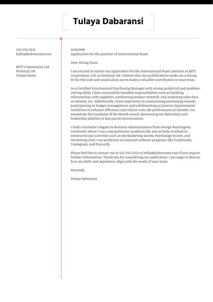 International Buyer Cover Letter Sample