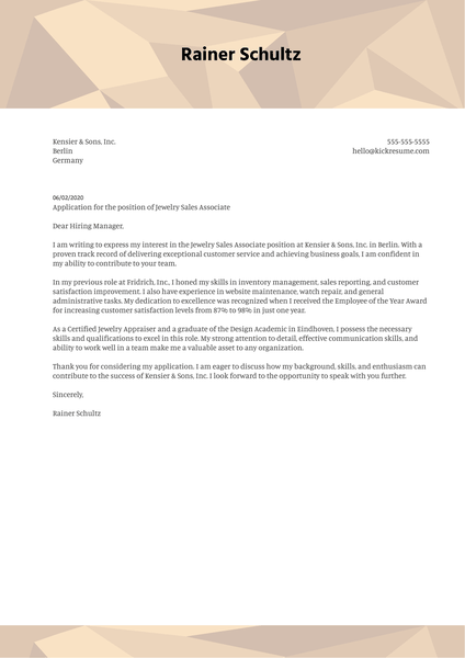 Jewelry Sales Associate Cover Letter Sample