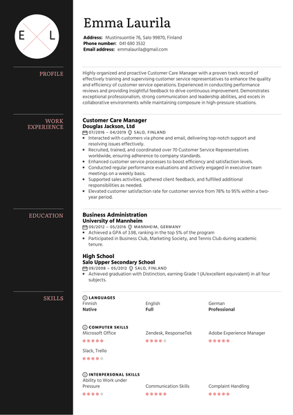 Customer Support Specialist Resume Example