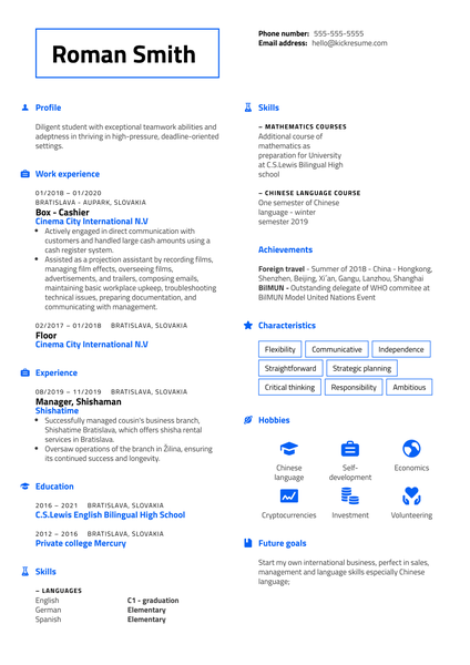University Student Resume Sample
