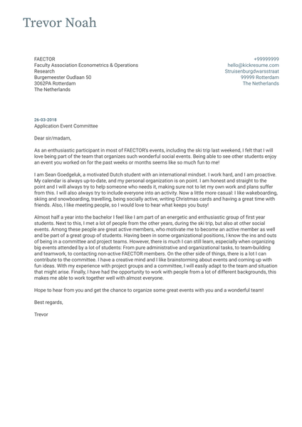 Event Coordinator Cover Letter Example