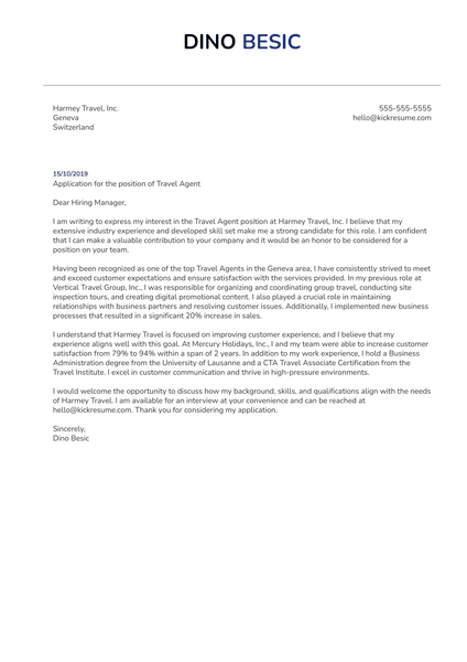 Travel Agent Cover Letter Template