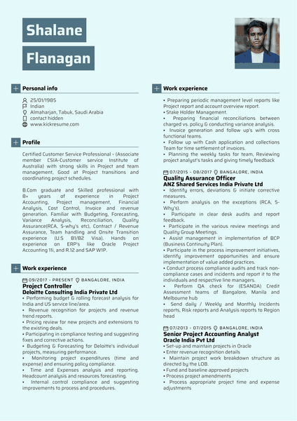 Deloitte Finance Manager Resume Template