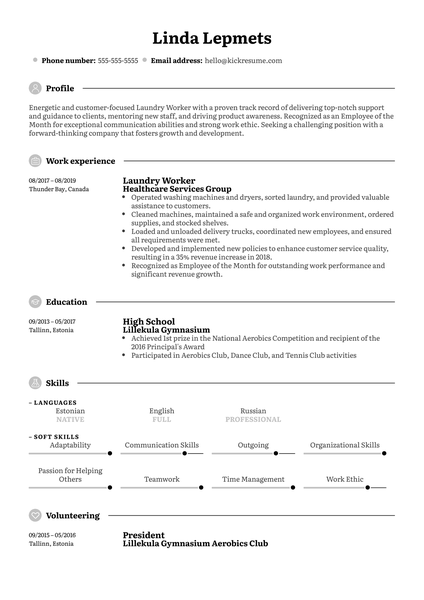 Laundry Worker Resume Sample