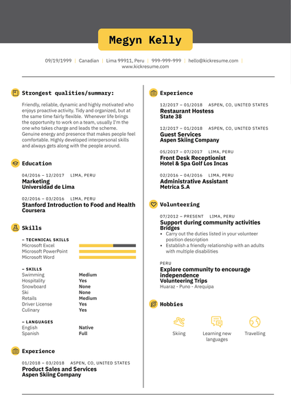 Front Desk Receptionist CV Sample