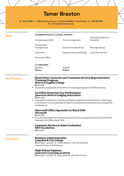 Student Office Assistant CV Example