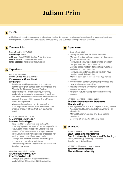 Yamaha E-commerce Executive Resume Example