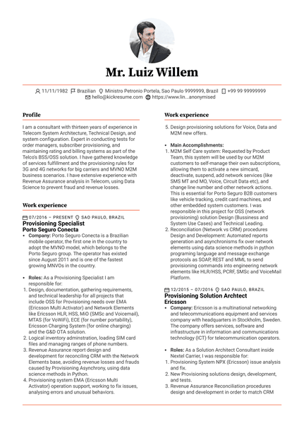 Provisioning Specialist Resume Example