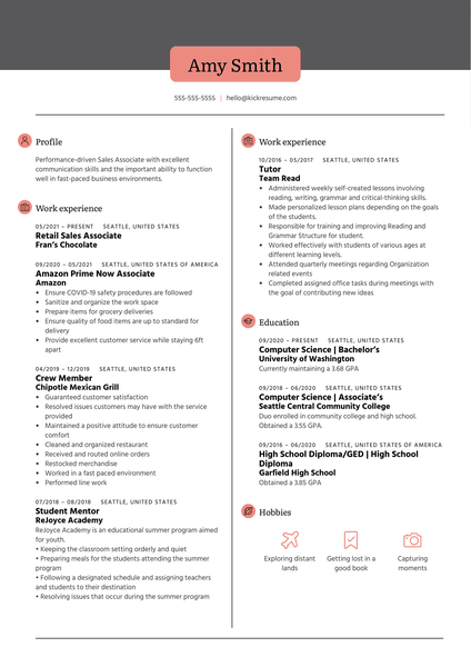 Sales Associate at Fran's Chocolates Resume Sample