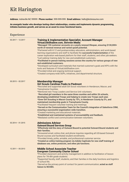 North Carolina Outward Bound School Associate Director Resume Sample