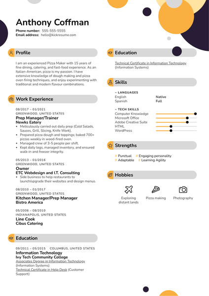 Pizza Maker Resume Example