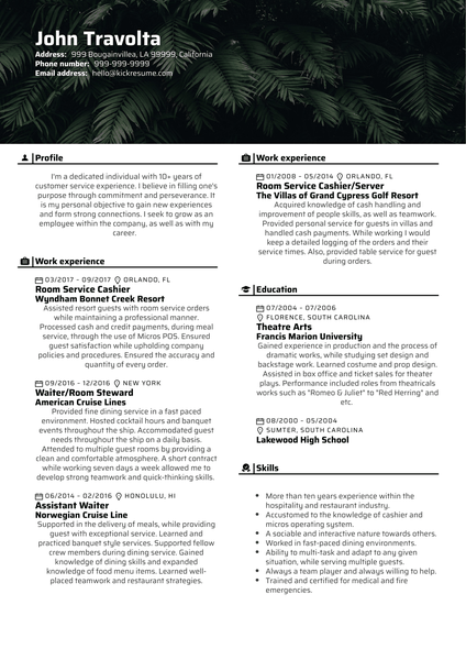 Customer Service Agent at Wyndham Resume Example