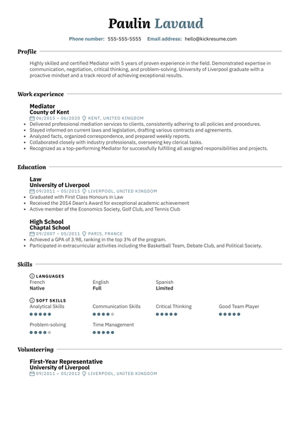 Original Mediator Resume Example