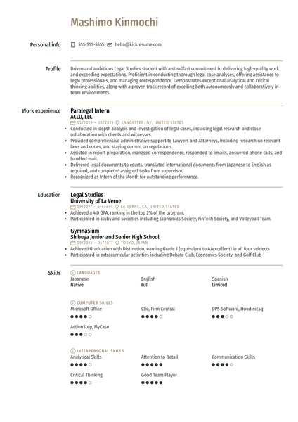 Paralegal Intern Resume Example