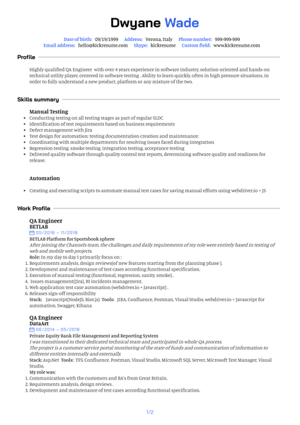 Quality Assurance Engineer Resume Example
