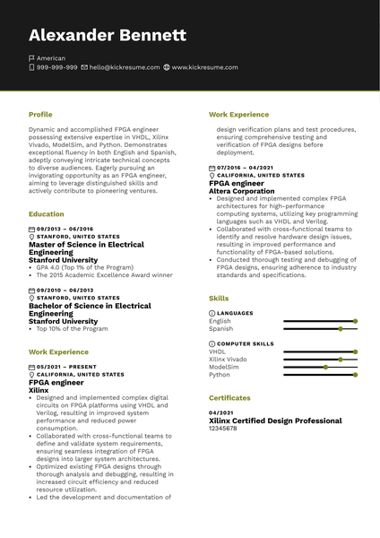 You First Services Engineering Intern Resume Example