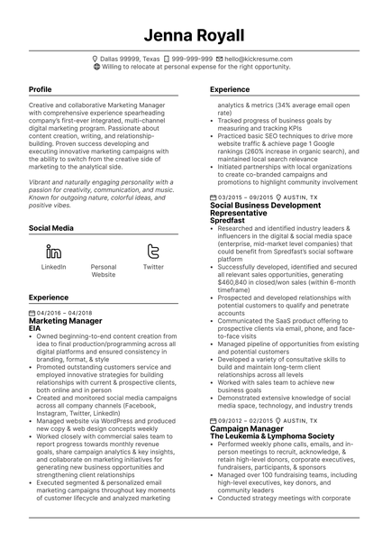 Content Marketing Associate CV Example
