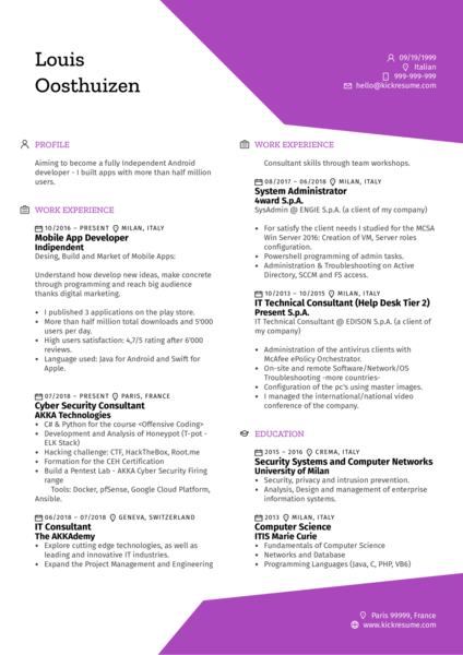 Mobile Software Engineer Resume Example