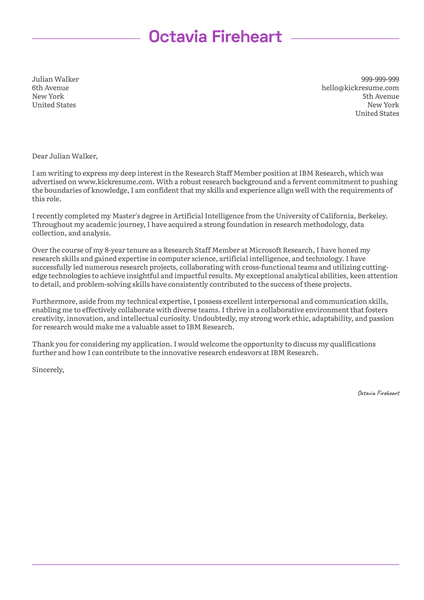 Research Staff Member Cover Letter Sample