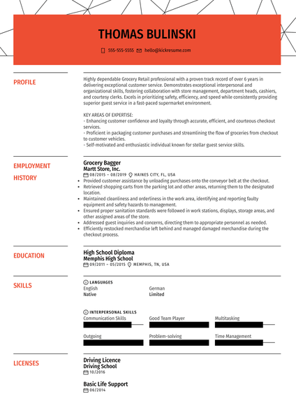 Grocery Bagger Resume Sample