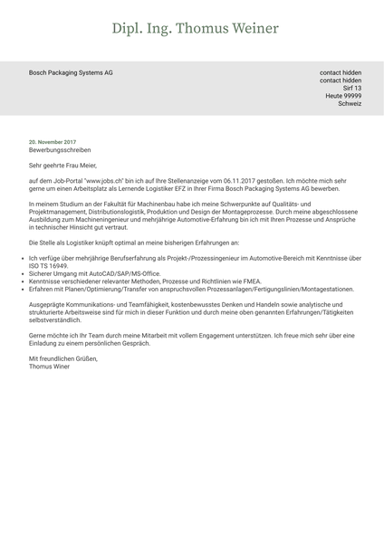Bosch Maschinenbauingenieur Lebenslauf Sample [DE]