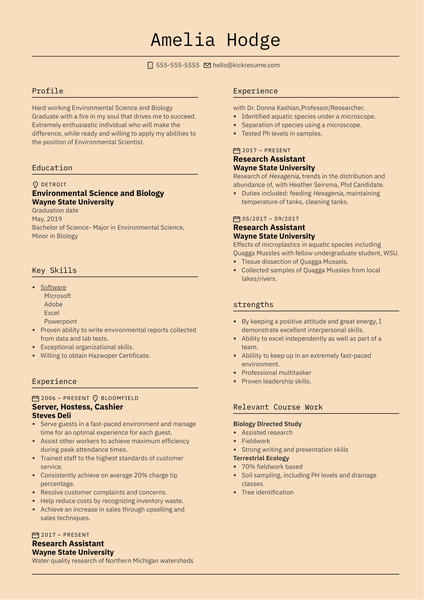 US Ecology Environmental Specialist Resume Example